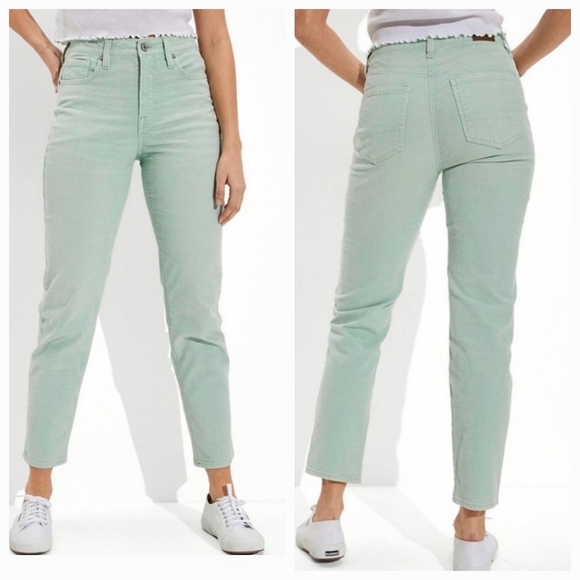 American Eagle Seafoam Green High Rise Stretch Corduroy Jeggings Sz 14/32 NEW - Picture 1 of 16